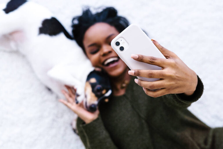 selfie girl and a dog